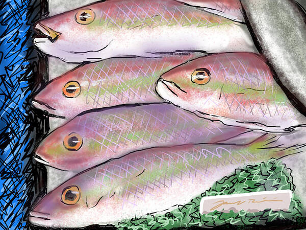 Fish Art Print featuring the digital art Fish Market by Jean Pacheco Ravinski
