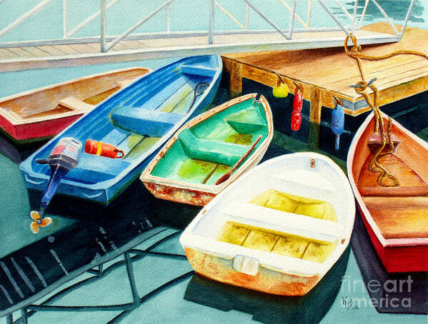 Fishing Art Print featuring the painting Fishing Boats by Karen Fleschler