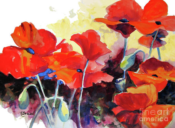 Paintings Art Print featuring the painting Flaming Poppies by Kathy Braud