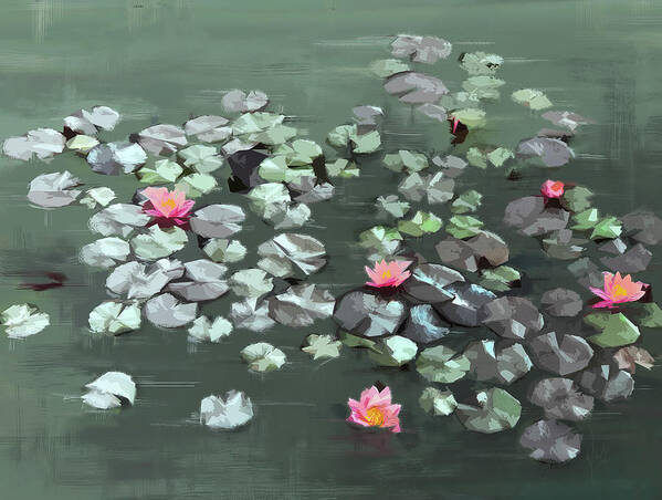 Water Lilies Art Print featuring the digital art Floating by Gina Harrison