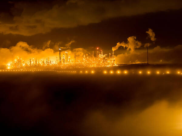 Night Time Art Print featuring the photograph Floating Refinery by Jerry Connally