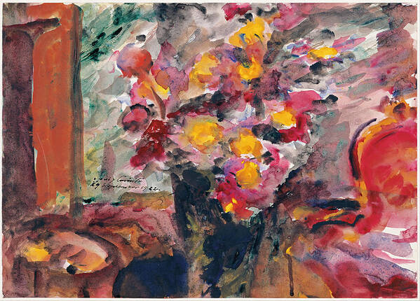 Lovis Corinth Art Print featuring the painting Flower Vase on a Table by Lovis Corinth