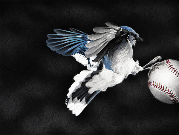 Blue Art Print featuring the drawing 5th Inning- Fly Ball by Stirring Images