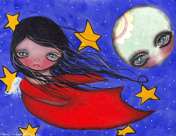 Angel Art Print featuring the painting Flying with the Moon by Abril Andrade
