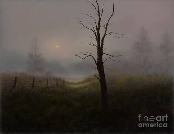 Landscapes Art Print featuring the painting Foggy Woods by Sena Wilson
