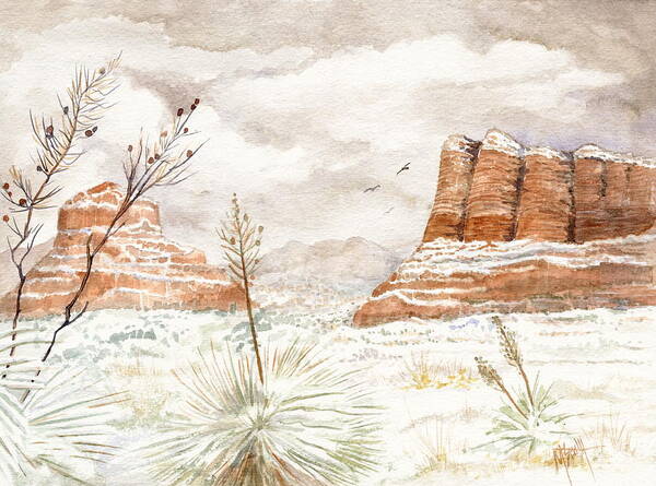 Bell Rock Art Print featuring the painting Fresh Snow On Bell Rock by Marilyn Smith