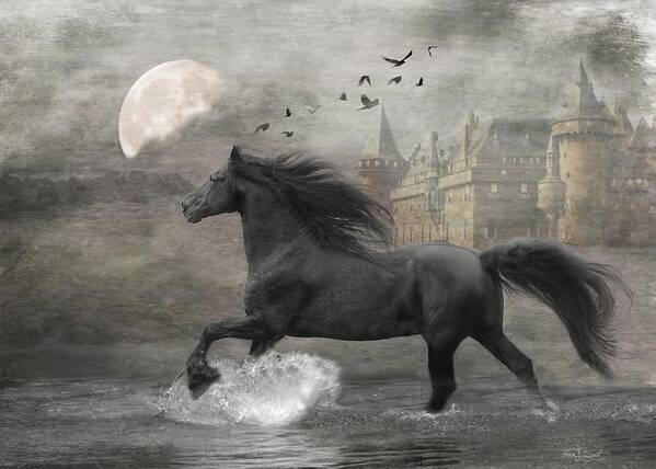 Black Horse Art Print featuring the digital art Friesian Fantasy by Fran J Scott