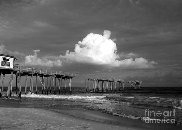 Pier Art Print featuring the photograph Frisco Pier 2015 B and W by Jean Wright