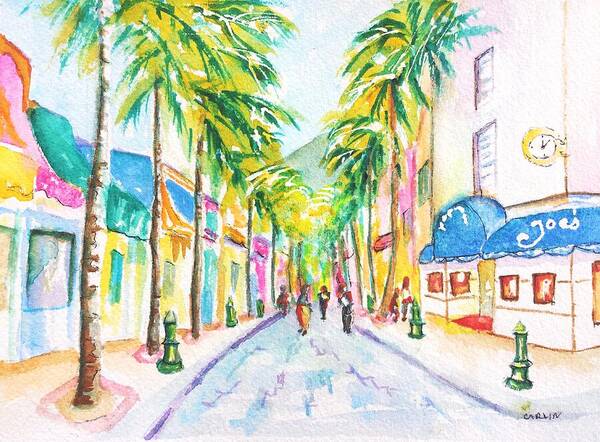 St. Martin Art Print featuring the painting Front Street Philipsburg St. Maarten by Carlin Blahnik CarlinArtWatercolor