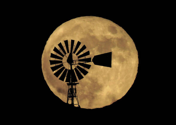 Moon Art Print featuring the photograph Full Moon Behind Windmill by Dawn Key