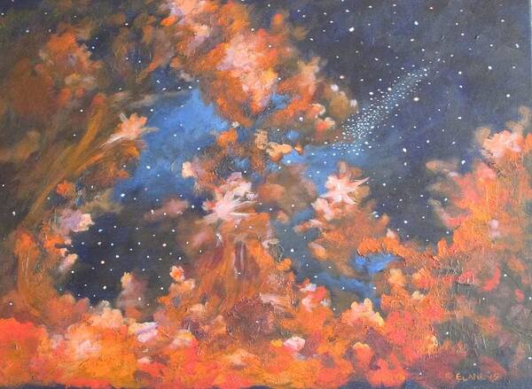 Flaming Clouds Art Print featuring the painting Galactic Storm by Elizabeth Lane