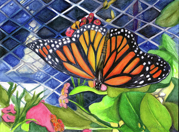 Butterfly Art Print featuring the painting Garden Center Monarch by Elaine Hodges