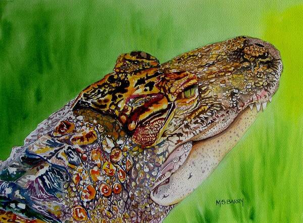 Alligator Art Print featuring the painting Gator Ali by Maria Barry