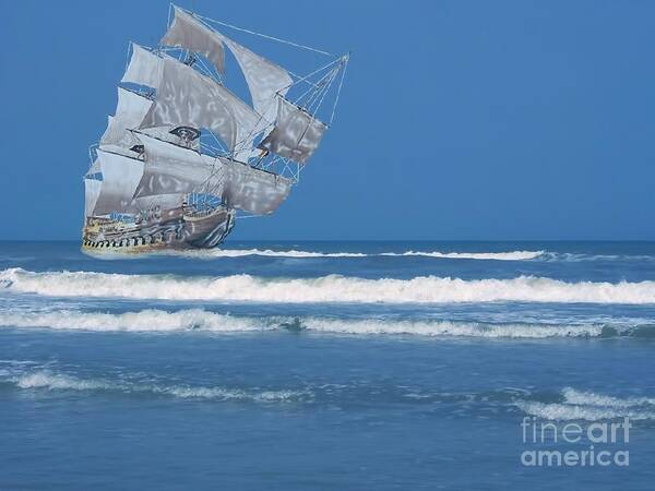 Ghost Art Print featuring the digital art Ghost Ship On The Treasure Coast by D Hackett