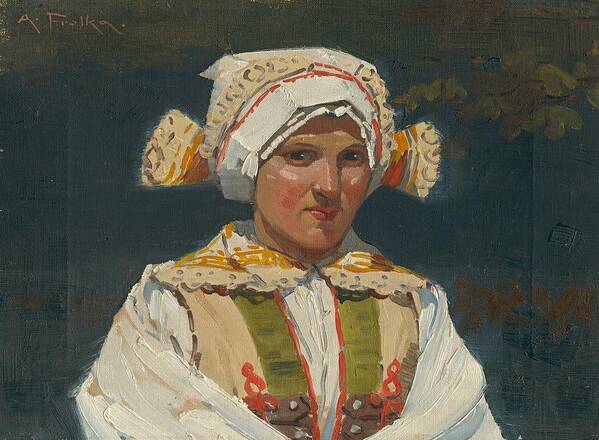 Folklore Theme Art Print featuring the painting Girl in costume, Antos Frolka, 1910 by Vincent Monozlay