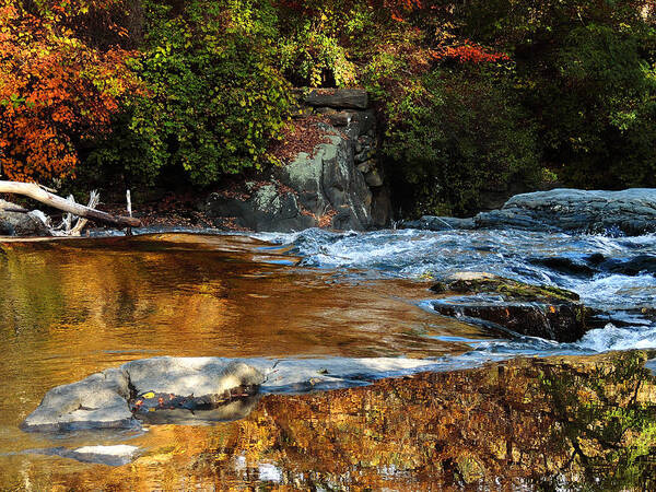 Waterfall Art Print featuring the photograph Gold Water by the Thetford Bridge by Nancy Griswold