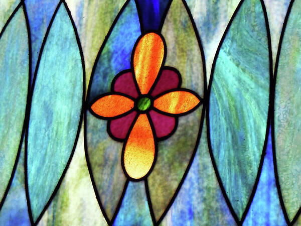 Stained Glass Art Print featuring the photograph Golden Cross by Joy Tudor
