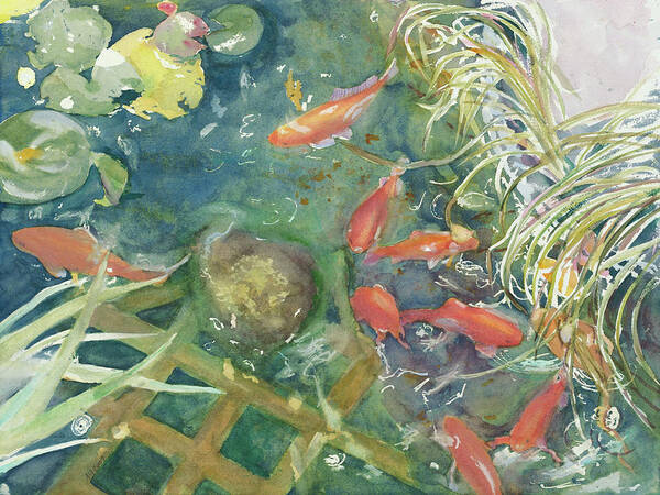 Pond Art Print featuring the painting Goldfish Pond 2 by Madeleine Arnett