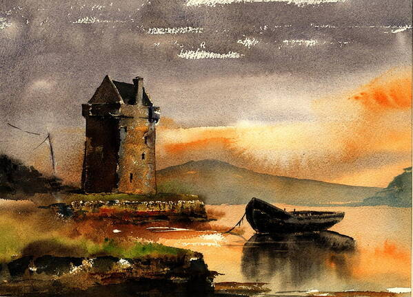  Wild Atlantic Way Art Print featuring the painting MAYO.  Grace O' Malley's Castle, Rockfleet. by Val Byrne