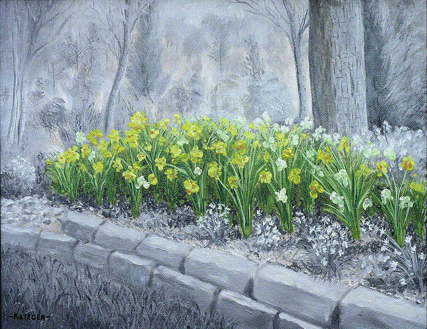 Fine Art Art Print featuring the painting Grayscale Daffodils by Stephen Krieger