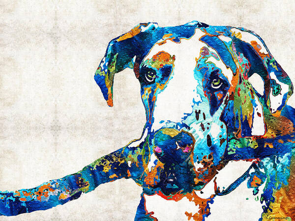 Great Dane Art Print featuring the painting Great Dane Art - Stick With Me - By Sharon Cummings by Sharon Cummings