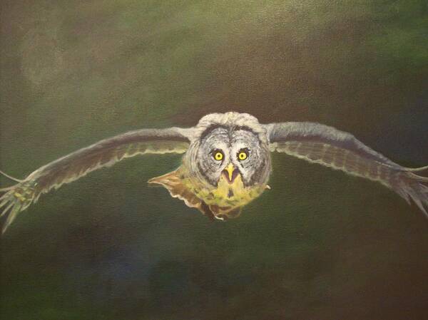 Great Grey Owl Art Print featuring the painting Great Grey Ghost by Bill Werle