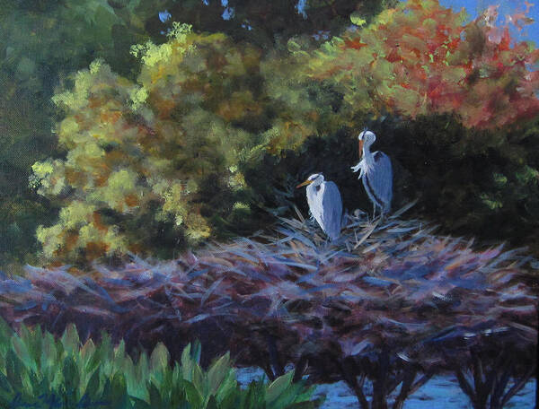 Heron Art Print featuring the painting Green Cay Family by Anne Marie Brown
