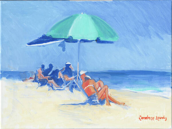 Beach Bathers Art Print featuring the painting Green Umbrella, Folly Field by Candace Lovely