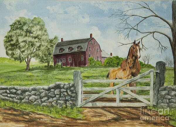 Horses Art Print featuring the painting Greeting At The Gate by Charlotte Blanchard