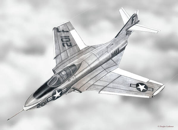 Aviation Art Art Print featuring the drawing Grumman F9F Cougar by Douglas Castleman