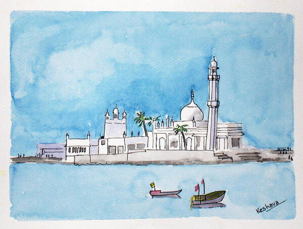 Landmark Art Print featuring the painting Haji Ali Mumbai by Keshava Shukla