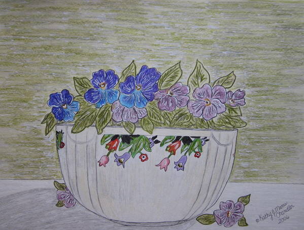 Hall China Art Print featuring the painting Hall China Crocus Bowl with Violets by Kathy Marrs Chandler
