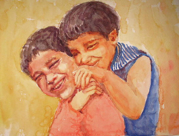 Happy Children Art Print featuring the painting Happiness by Asha Sudhaker Shenoy
