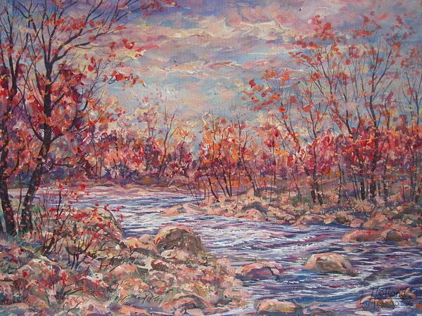 Landscape Art Print featuring the painting Happy Autumn Days. by Leonard Holland