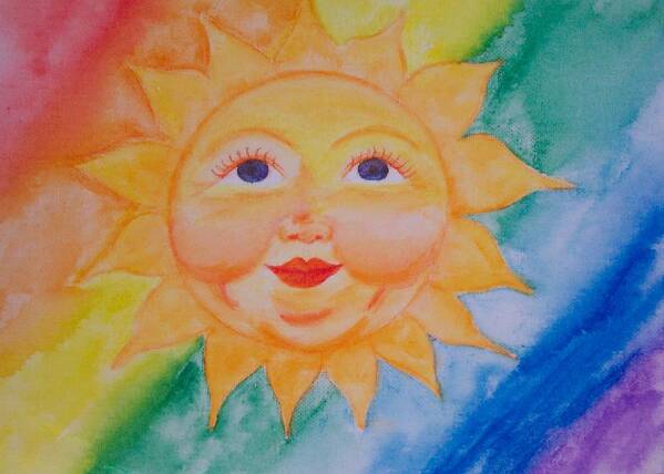 Sun Art Print featuring the painting Happy Sun by Jennifer Hernandez