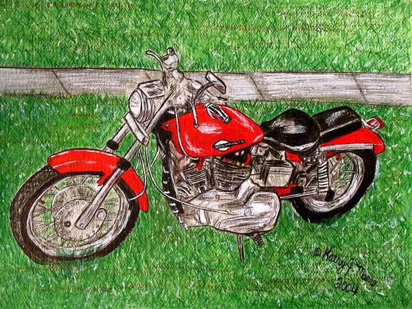Harley Art Print featuring the painting Harley Red Sportster Motorcycle by Kathy Marrs Chandler