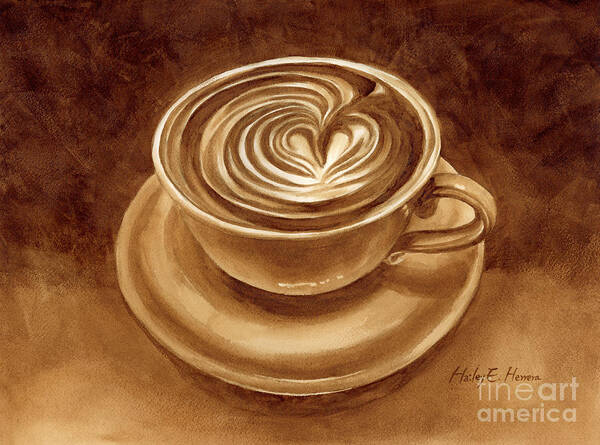 Coffee Art Art Print featuring the painting Heart Latte by Hailey E Herrera