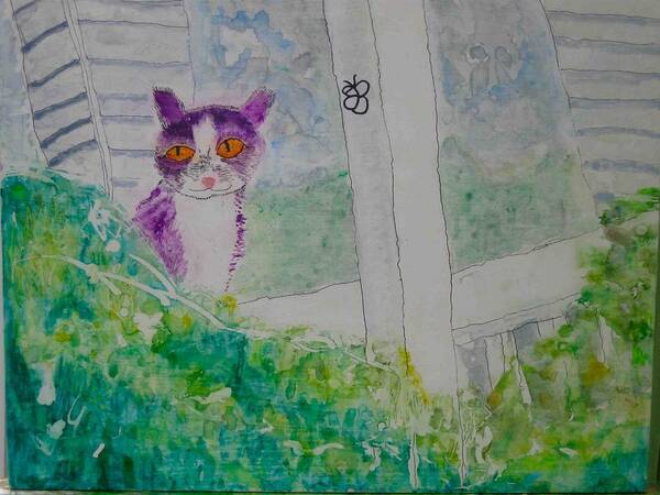 Cat Art Print featuring the painting Hello by AJ Brown