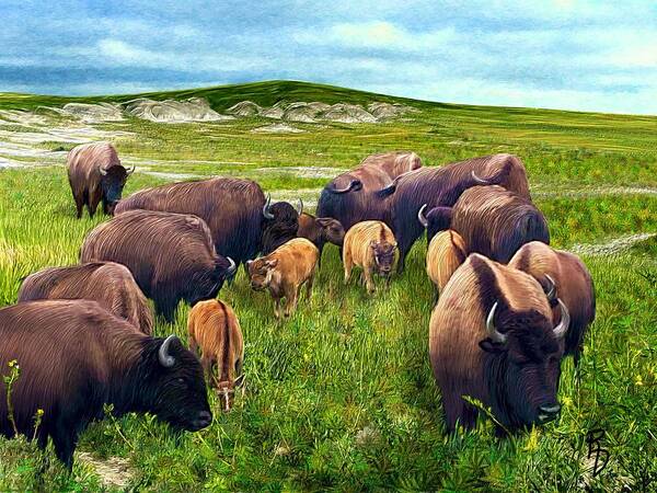 Buffalo Art Print featuring the digital art Herd Hierarchy by Ric Darrell