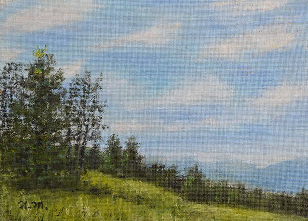 Mountains Art Print featuring the painting Hilltop Meadow by Kathleen McDermott