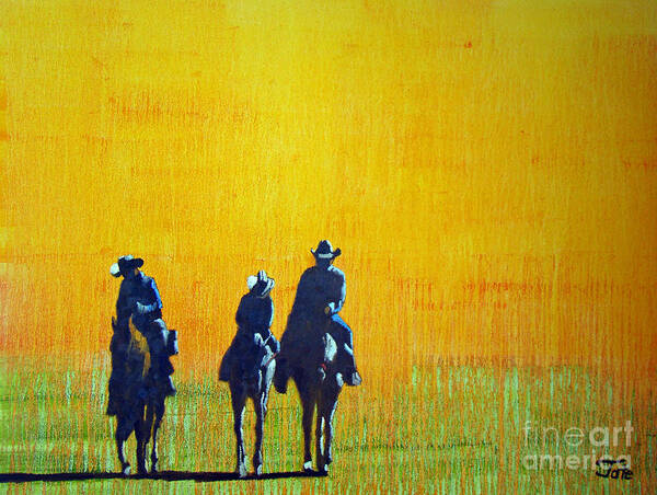 Cowboys Art Print featuring the painting Home by nightfall by Tate Hamilton