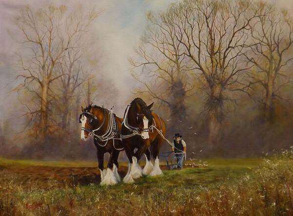 Ploughing Art Print featuring the painting Horse Power by Barry BLAKE