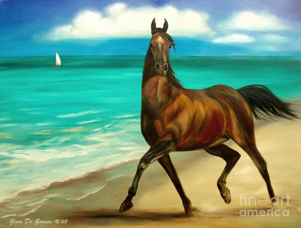 Horse Art Print featuring the painting Horses in Paradise DANCE by Gina De Gorna
