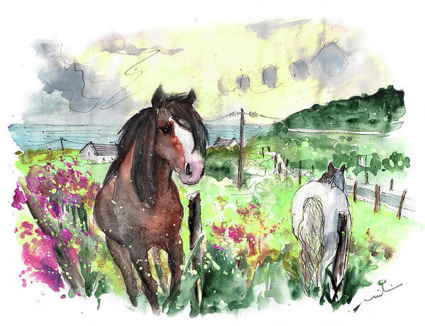 Travel Art Print featuring the painting Horses On Llyn Peninsula In Wales by Miki De Goodaboom