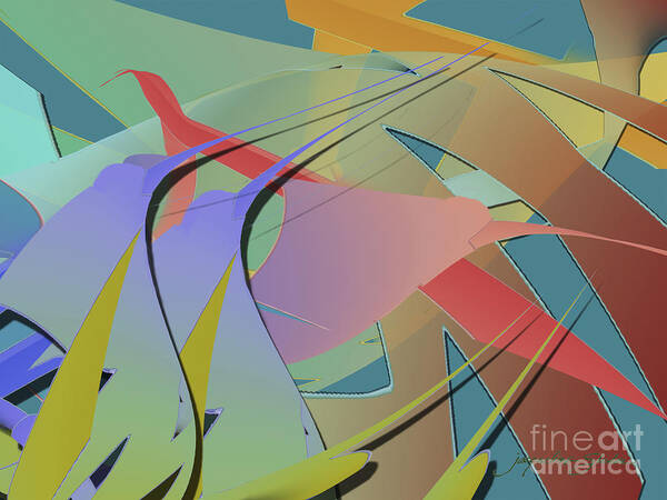 Abstract Art Print featuring the digital art Hummingbird Convention by Jacqueline Shuler