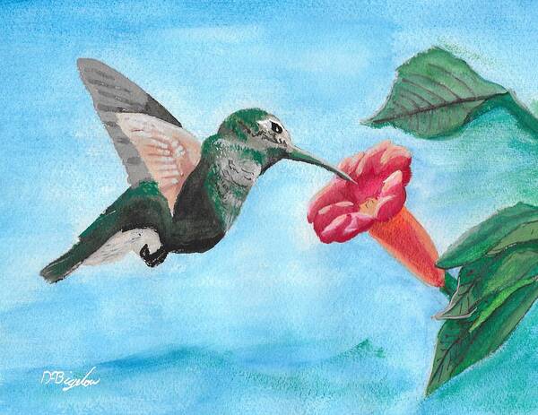 Trumpet Creeper Art Print featuring the painting Hummingbird Trumpet by David Bigelow