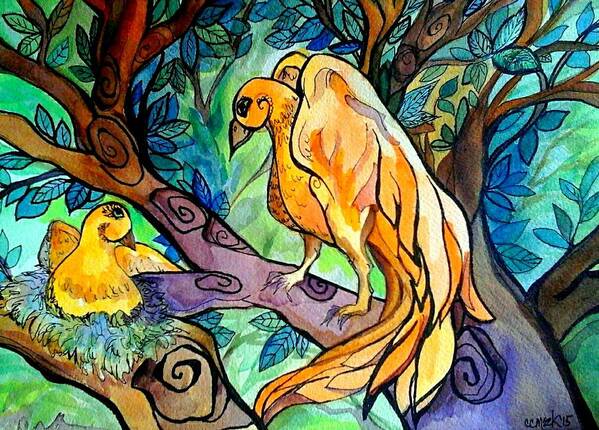 Birds Art Print featuring the mixed media I am here for you by Claudia Cole Meek