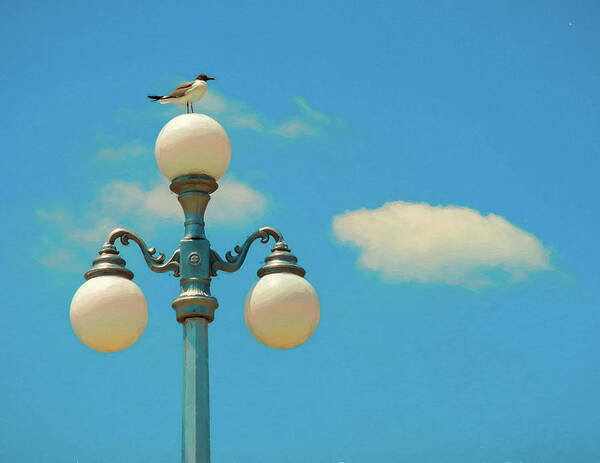 Avon By The Sea Art Print featuring the photograph Iconic Avon By The Sea Lampost With Seagul by Gary Slawsky