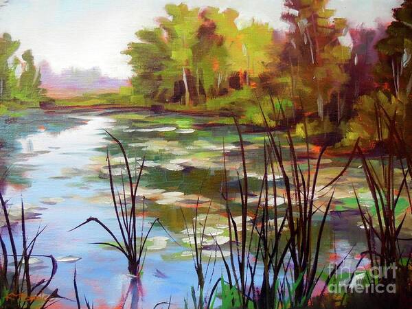 Trees Art Print featuring the painting Idyllic Reflections by K M Pawelec