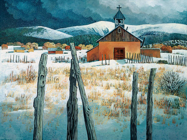 New Mexico Art Print featuring the painting Iglesia Del Llano by Donna Clair